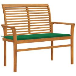 Banc de jardin meuble de patio d'ext&eacute;rieur terrasse avec coussin vert 112 x 55 x 94 cm bois de teck