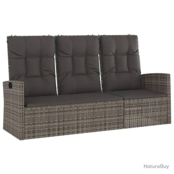 Banc de jardin meuble de patio d'ext�rieur terrasse inclinable et coussins gris 173 x 62 x 95 cm r�