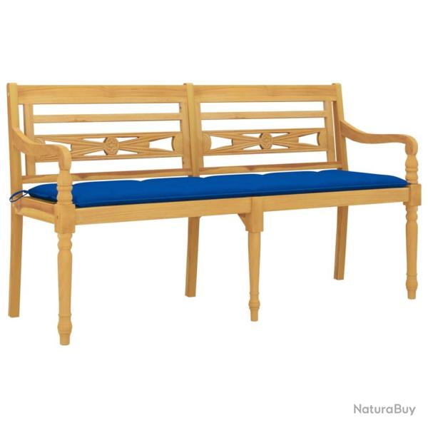 Banc de jardin meuble de patio d'ext�rieur terrasse avec coussin bleu 150 x 51,5 x 84 cm bois de te