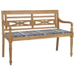 Banc de jardin meuble de patio d'ext&eacute;rieur terrasse avec coussin &agrave; carreaux gris 120 x 51,5 x 84 cm