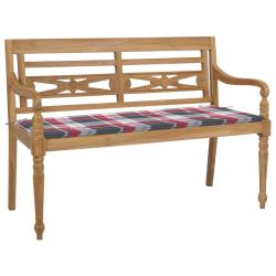 Banc de jardin meuble de patio d'ext&eacute;rieur terrasse avec coussin &agrave; carreaux rouge 120 x 51,5 x 84 c