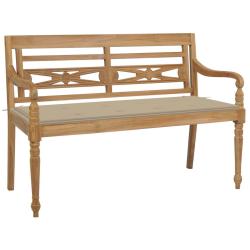 Banc de jardin meuble de patio d'ext&eacute;rieur terrasse avec coussin beige 120 x 51,5 x 84 cm bois de t
