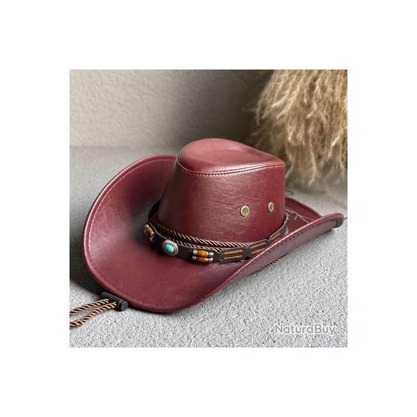 Chapeau de cowboy avec ceinture ornementale - Bordeaux