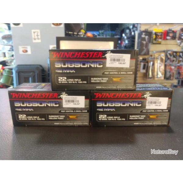 Lot de trois bo�tes de balles winchester 22lr subsonic 42 max hollow point