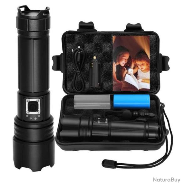 Lampe Torche 12000 Lumens tanche IP65 Led  Zoom Batterie 5000 mAh Puissante 5 Modes Camping Outdoor