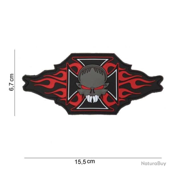 Patch 3D PVC Maltezer cross + skull and flames avec velcro | 101 Inc
