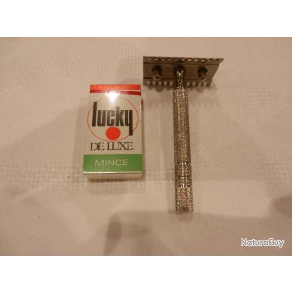 rasoir m�canique neuf et bo�te de 10 lames de rasoir Lucky de Luxe