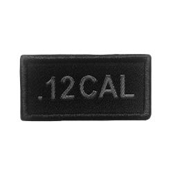 Patch calibre .12 brod&eacute; gris sur tissu noir
