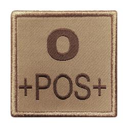 Groupe sanguin O positif brod&eacute; sur tissu tan