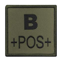 Groupe sanguin B positif brod&eacute; sur tissu vert olive