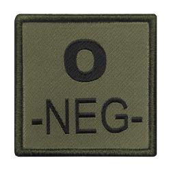 Groupe sanguin O n&eacute;gatif brod&eacute; sur tissu vert olive