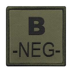 Groupe sanguin B n&eacute;gatif brod&eacute; sur tissu vert olive
