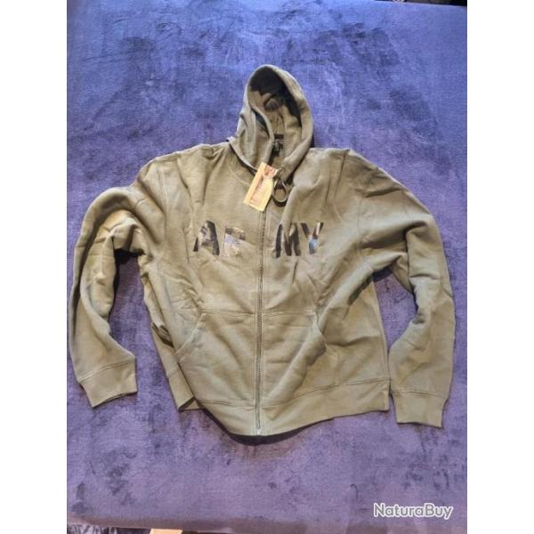 SWEAT SHIRT VESTE DE JOGGING A CAPUCHE VERT OLIVE IMPRIME ARMY DEVANT TAILLE m l xl et xxl