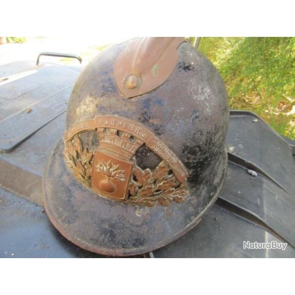Casque jus Adrian mod�le 1923 pas 1926 sapeur pompier seconde guerre ww2 Chatillon Chalaronne AIN