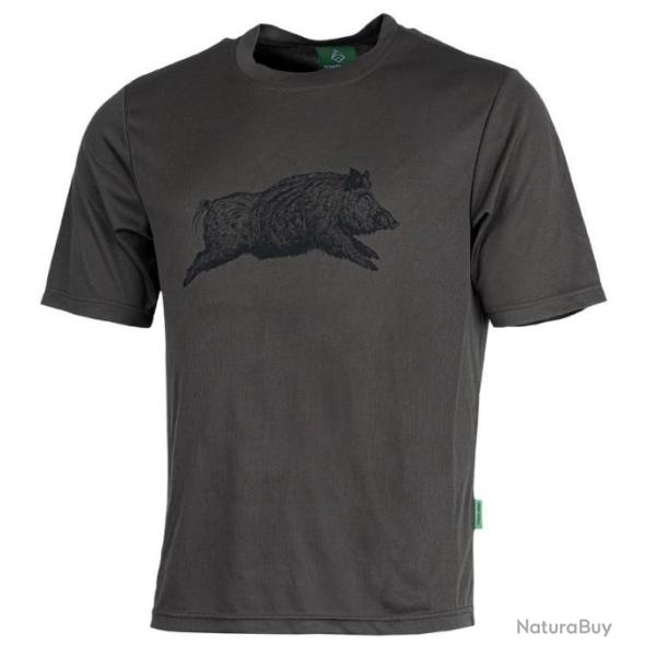 TREELAND - T-SHIRT SECHAGE RAPIDE MAILLE VERT MOTIF SANGLIER - T008