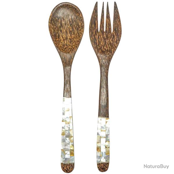 Couverts � salade en bois de cocotier et nacre