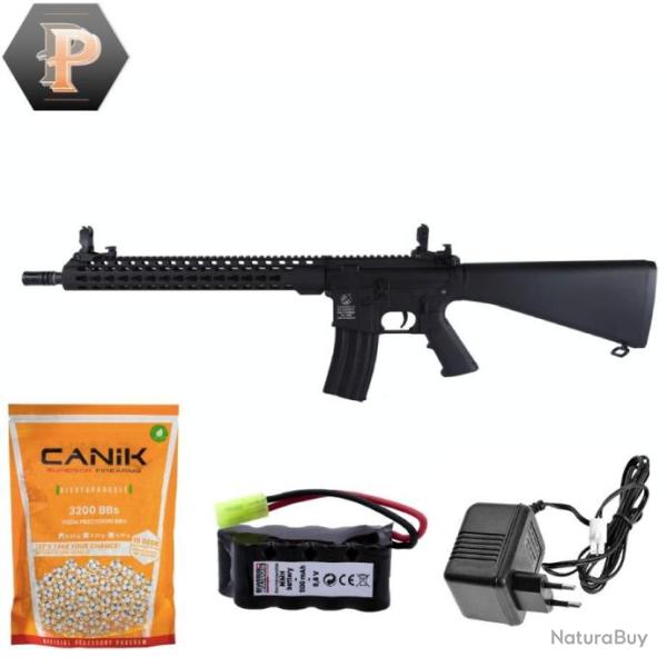 R�plique airsoft Colt M16 Keymod Black 1J + chargeur + batterie + billes