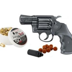 Pack d&eacute;fense revolver Colt D&eacute;tective sp&eacute;ciale Noir Calibre 9mm RK + 50 Munitions + embout self-gomme