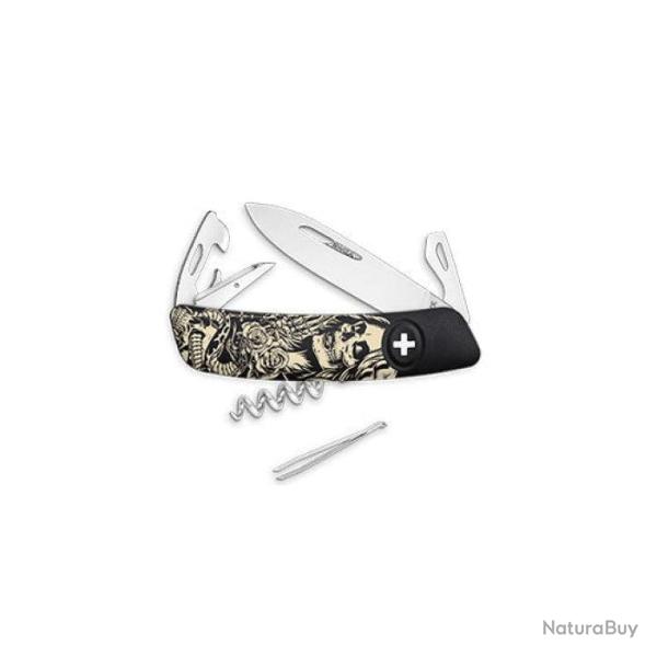 Couteau multifonction Swiza D03 Dia De Los Muertos - 11 fonctions 7,5 - 7,5 cm / Noir