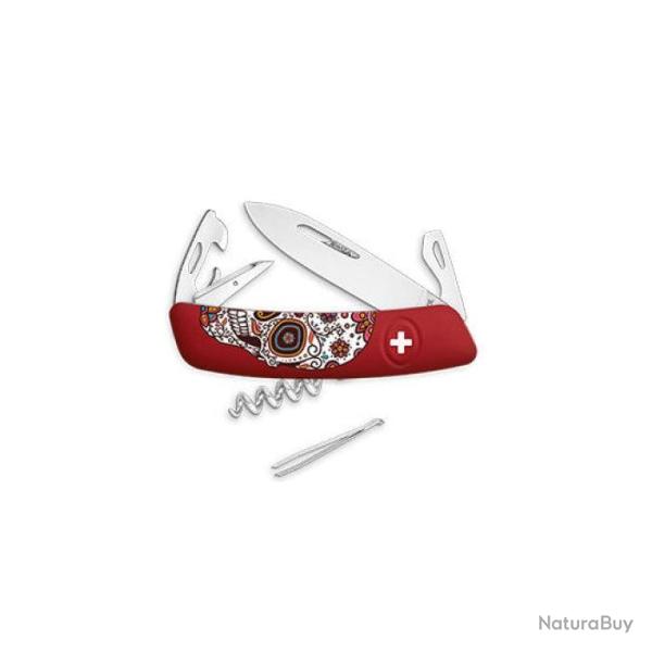 Couteau multifonction Swiza D03 Mexican Skull - 11 fonctions 7,5 cm / - 7,5 cm / Rouge