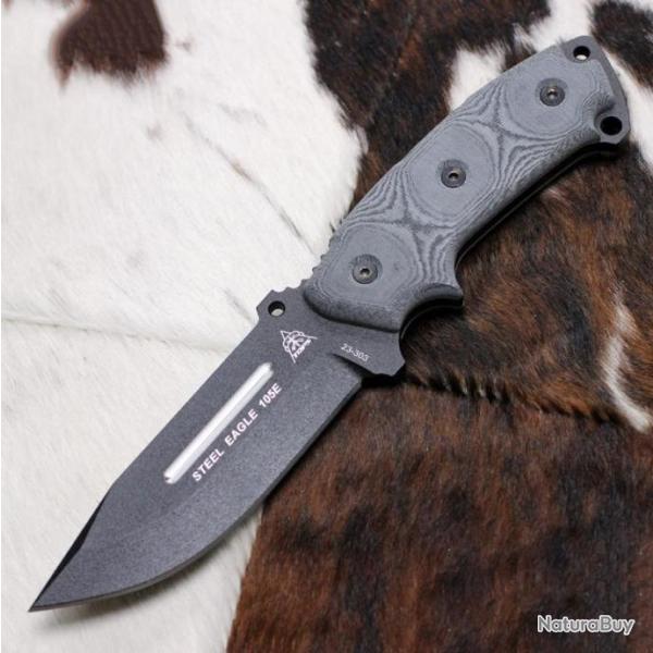 Couteau Tops Steel Eagle Hunter Point Lame Acier Carbone 1095 Manche Micarta Etui Kydex USA TPSE105E