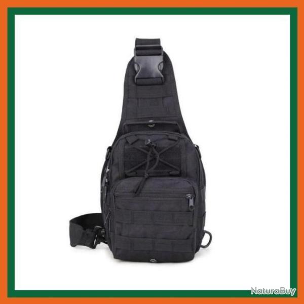 Sac � poitrine et dos tactique - Multi fonctions - Noir - Livraison gratuite et rapide