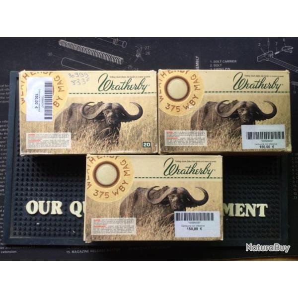 DESTOCKAGE ! Lot de 3 boites de cartouches calibre 375 wby magnum
