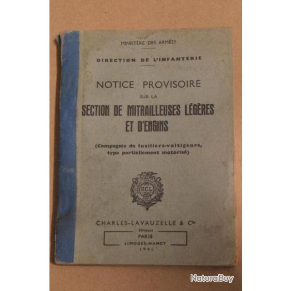 RARE Notice section de mitrailleuse l�g�res et d'engins