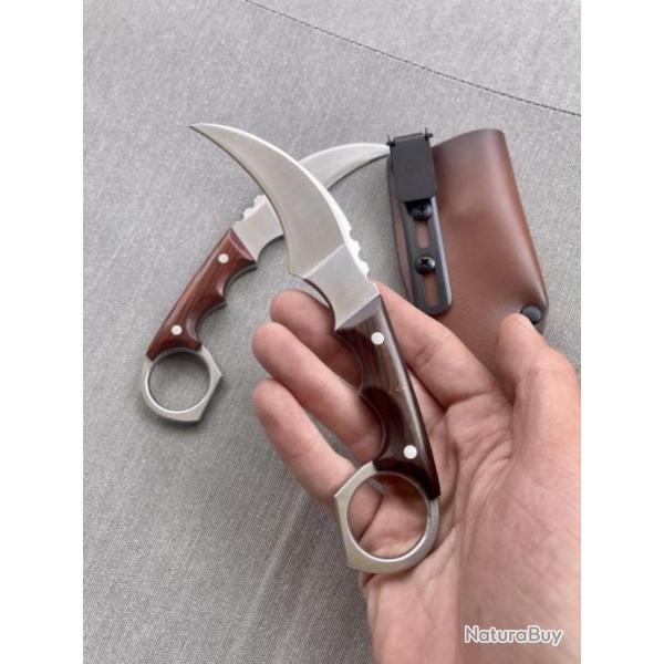 Couteau karambit acier D2 manche en bois avec �tui