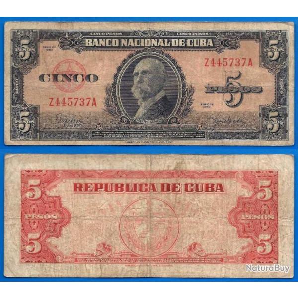 Cuba 5 Pesos 1950 Maximo Gomez Billet Peso Serie Z