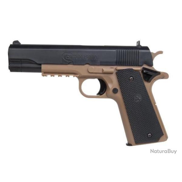 R�plique airsoft Colt 1911 noir et tan spring avec embout