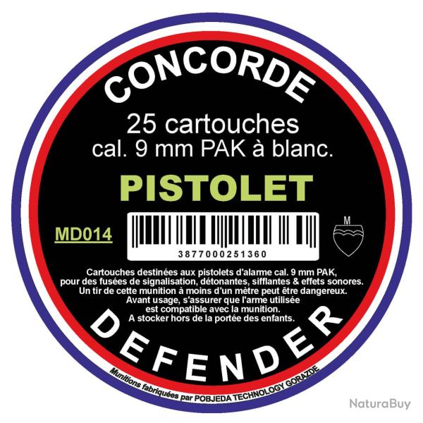 Bote de 25 cartouches cal. 9 mm PAK  blanc - Munitions 9 mm PAK  blanc - MD014