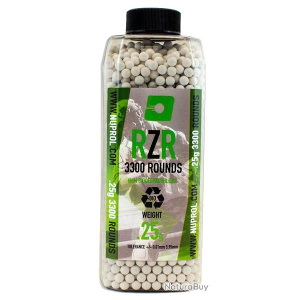 Billes Airsoft 6mm RZR 0.25g BIO bouteille 3300 bbs - 0,25g - BB9136