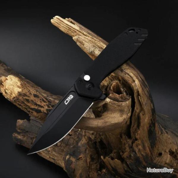 Couteau CJRB Cutlery Riff Black Lame Acier AR-RPM9 BLK Manche G10 IKBS Button Lock Clip J1928BBK
