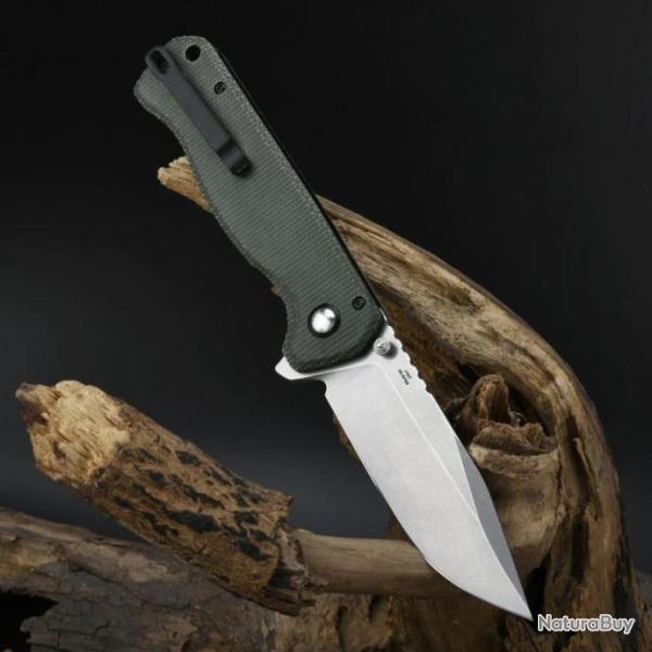 Couteau CJRB Chord Green Lame Acier AR-RPM9 SW Manche Micarta IKBS Button Lock Clip J1927MGN