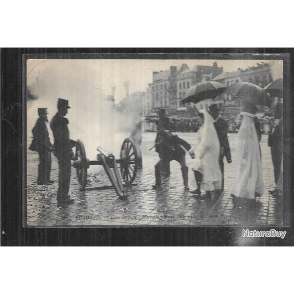 beauvais ftes de jeanne hachette jeune fille tirant le canon cpa