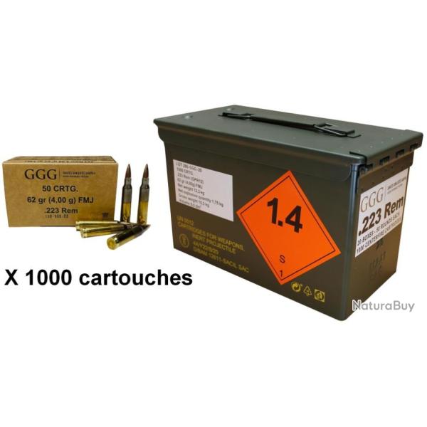 GGG caisse de 1000 cartouches FMJ 55 gr cal.223 Rem