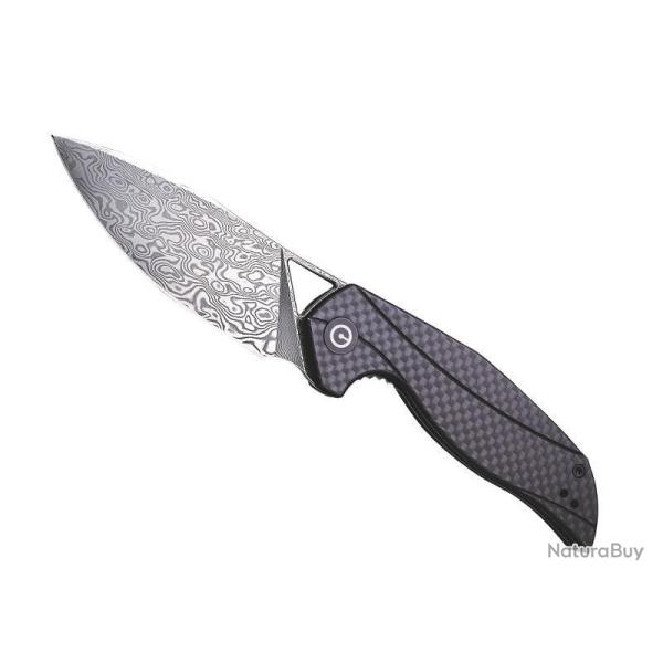 BEL680 COUTEAU CIVIVI "ANTHROPOS" LAME ACIER DAMAS INDUSTRIEL MANCHE INOX + FIBRE DE CARBONE NEUF