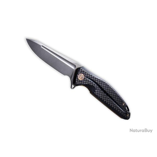 BEL984 COUTEAU CIVIVI "STATERA" LAME ACIER MANCHE 12CM INOX DORE + G10 NOIR + FIBRE DE CARBONE NEUF