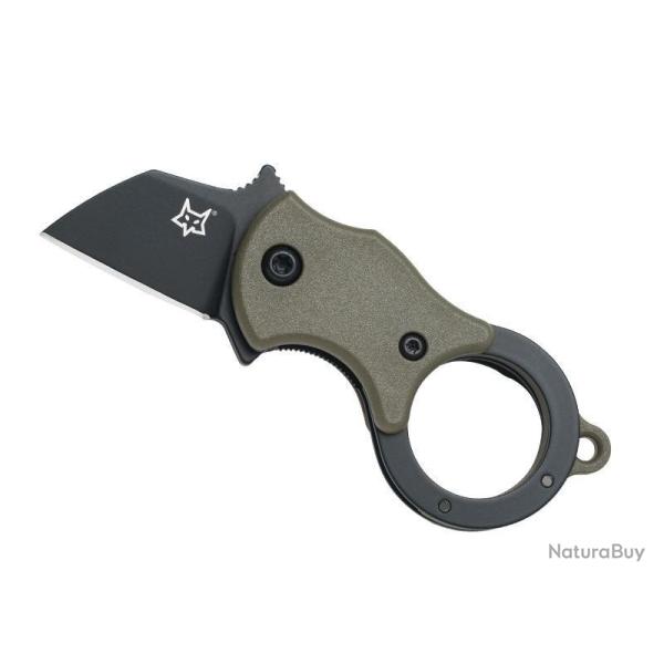 COUTEAU FOX KNIVES "MINI-TA" LAME ACIER NOIRE FORME TANTO  MANCHE 3.5CM KAKI + ANNEAU