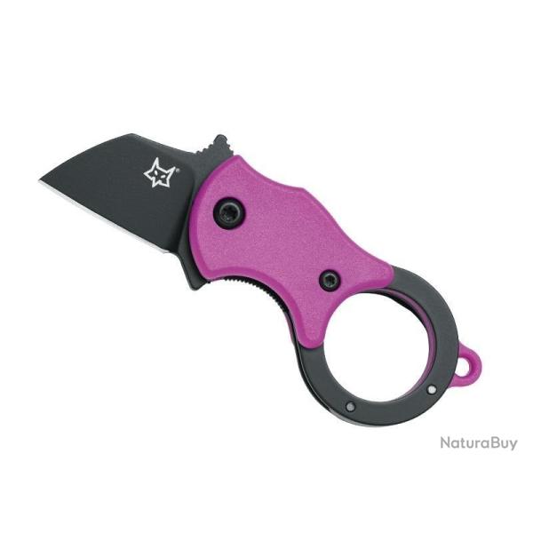 BEL999 COUTEAU FOX KNIVES "MINI-TA" LAME ACIER NOIRE FORME TANTO  MANCHE 3.5CM ROSE + ANNEAU NEUF