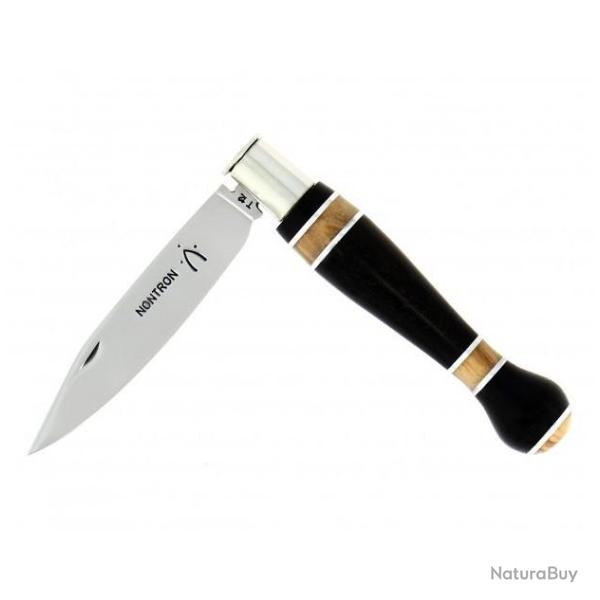 Couteau Nontron en �b�ne Olivier et Aluminium manche boule lame inox 9cm