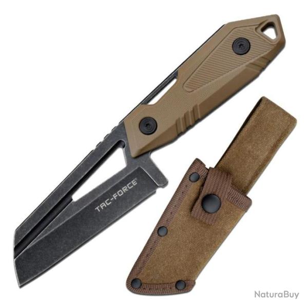 Couteau Tac Force Cleaver Brown Lame Acier 3CR13 Manche Fibre de Nylon Etui Canvas TFFIX021BR