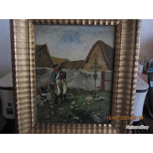 Vends huile sur bois,(soldats empire) cadre d,origine