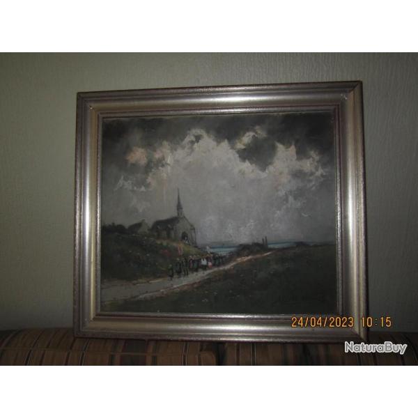 Huile sur toile,(marche du pardon) paysage breton