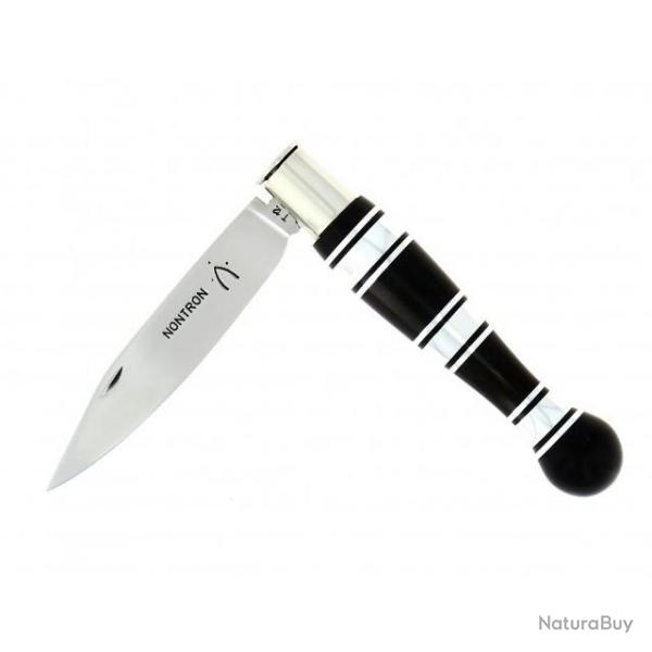 Couteau Nontron en �b�ne et Aluminium manche boule lame inox 9cm