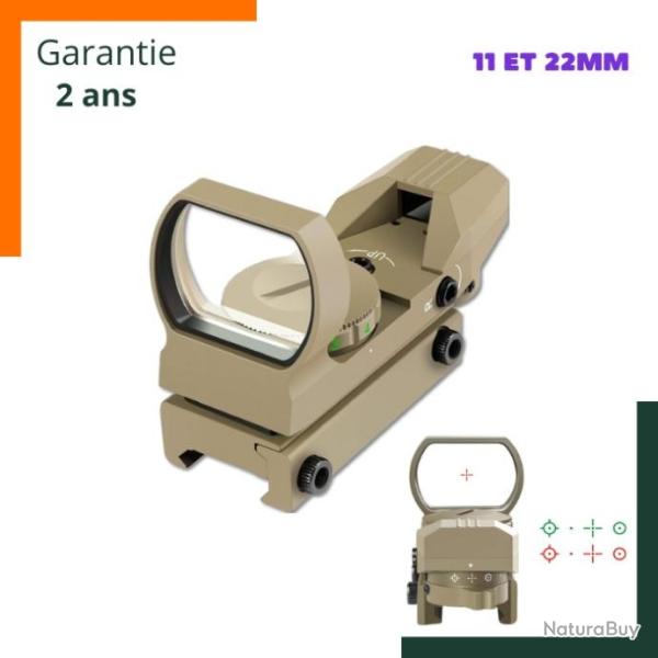 Viseur point rouge et vert 20mm - 4 R�ticule 5 - Avec batterie - Sable  Livraison rapide