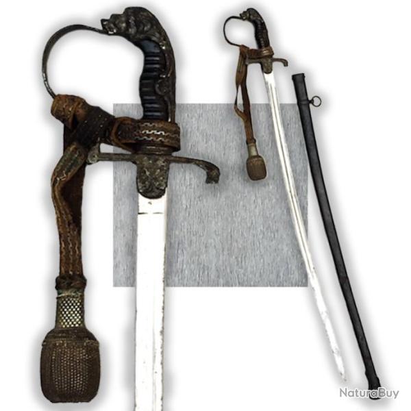 RARISSIME & BEAU SABRE D'OFFICIER PRUSSIEN, ALLEMAND, A TETE DE LION, XIX, ORIGINAL #16