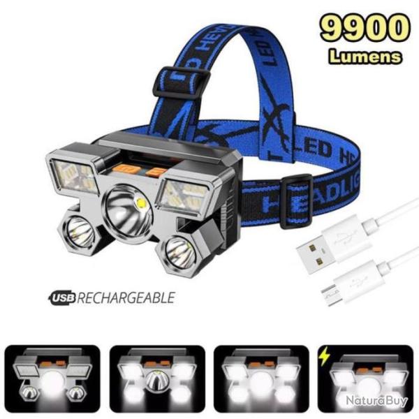 Lampe Frontale LED Rechargeable �tanche et L�ger Lampe 9900 Lumens Bleu