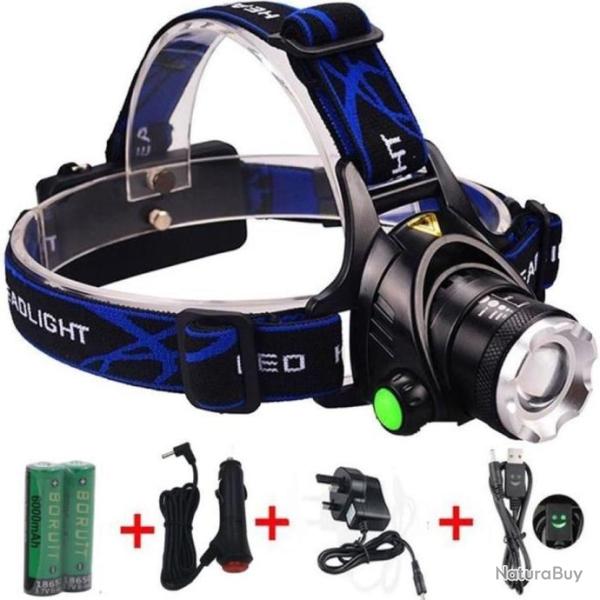 Lampe Frontale Zoom 1800 Lumens Headlight avec Lampe de Poche et Chargeurs Camping Randonn�e Chasse